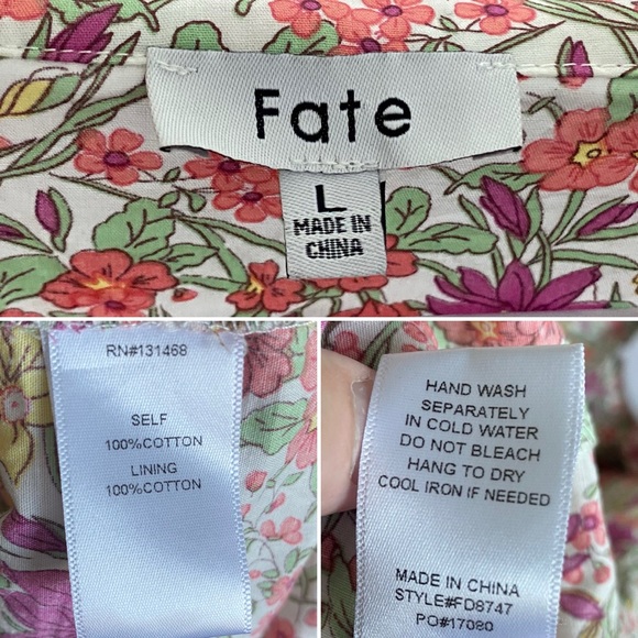 Fate Floral Print Button Front Shirt Dress Puff Sleeve Retro Boho Size Large - Picture 10 of 10